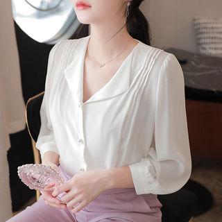 Open-placket Pintuck Blouse