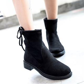 Bow Accent Back Low Heel Ankle Boots