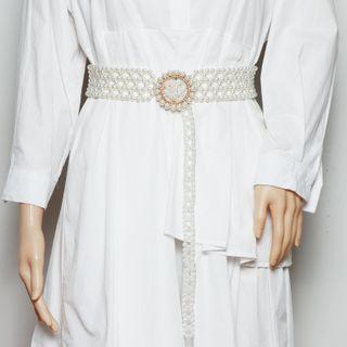 Faux Pearl Belt 1pc - Gold & White - One Size