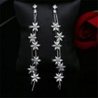 Rhinestone Flower Fringed Earring 1 Pair - 925 Silver Stud - Silver - One Size