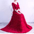 Elbow-sleeve Fringe A-line Evening Gown