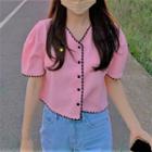 Short-sleeve Contrast Trim Blouse Pink - One Size