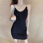 Hoop Strap Ribbed Mini Knit Dress Dress - Black - One Size