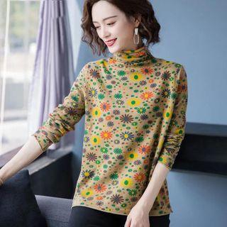 Mock Turtleneck Floral Long-sleeve T-shirt