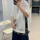 Elbow-sleeve Patterned Panel T-shirt