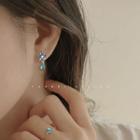 Rhinestone Floral Drop Earring 1 Pair - Silver & Blue - One Size