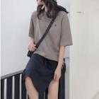 Letter Embroidered Short-sleeve T-shirt / Side Slit A-line Skirt