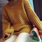 Mock Neck Cable Knit Sweater Yellow - One Size