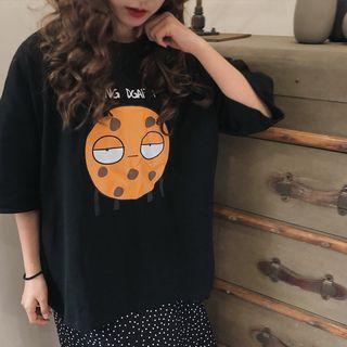 Elbow-sleeve Oversize Printed Cartoon T-shirt