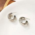 Layered Alloy Open Hoop Earring 1 Pair - 925 Silver Needle - Stud Earrings - Silver - One Size