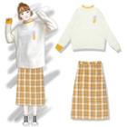 Color Block Sweater / Plaid Midi A-line Skirt