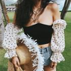 Contrast Floral Sleeve Strapless Cropped Top