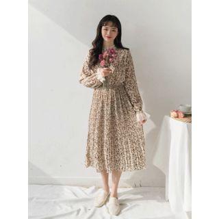 Stand-collar Tulle-detail Floral Midi Shirtdress