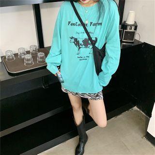 Long-sleeve Cow Printed T-shirt