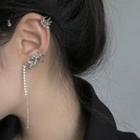 Rhinestone Alloy Fringed Cuff Earring 2107a# - 1 Pc - Cuff Earrings - Silver - One Size