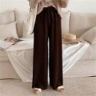 Drawstring-waist Ribbed Pants Brown - One Size