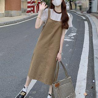 Contrast Trim T-shirt / Midi A-line Overall Dress