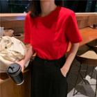 Plain Short-sleeve T-shirt Red - One Size