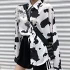 Milk Cow Print Lettering Shirt As Shown In Figure - One Size