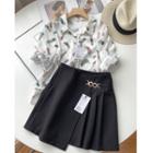 Elbow-sleeve Print Shirt / Asymmetrical Mini A-line Skirt