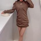 Puff-sleeve Lettering Applique Mini Sheath Dress