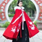 Hanfu Furry Hooded Cape 1053 - Red - One Size