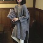 Ribbed Split-side High-low Sweater