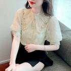 Puff-sleeve Beaded Lace Blouse