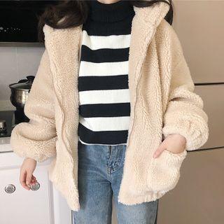 Fleece Zip-up Hooded Jacket Almond - One Size