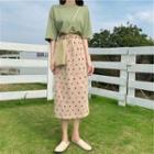 Short-sleeve Plain Tee / Drawstring Polka Dot Skirt