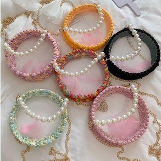 Heart Straw Imitation Pearl Crossbody Bag