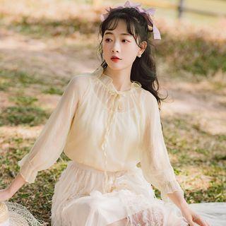 3/4-sleeve Chiffon Blouse / Camisole Top / Midi A-line Skirt / Set
