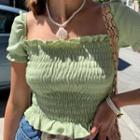 Smocked Square-neck Top