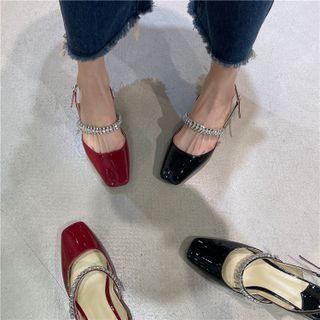 Block Heel Rhinestone Strap Slingback Sandals