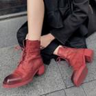 Square-toe Chunky Heel Lace-up Short Boots