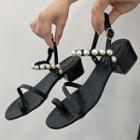 Toe-ring Faux Pearl Block Heel Sandals