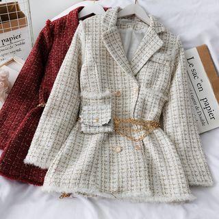 Double-breasted Fringed Mini Dress With Wasitbag