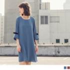 Layered Bell Sleeve Bow Accent Dress