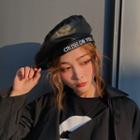 Embroidered Lettering Faux Leather Beret Hat