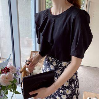 Puff-shoulder Ruffle-trim T-shirt
