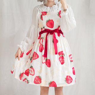 Spaghetti Strap Strawberry Print A-line Dress