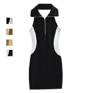 Sleeveless Half-zip Two Tone Polo Dress
