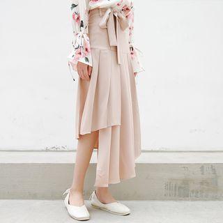 Asymmetric Hem Midi Pleated Skirt