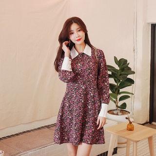 Half-placket Floral Print A-line Dress