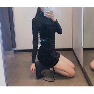 Ruched Velvet Spaghetti-strap Dress