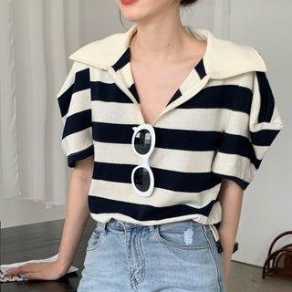 V-neck Striped Top Black & White - One Size