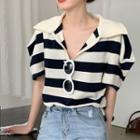 V-neck Striped Top Black & White - One Size
