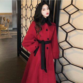 Bubble-sleeved Wool Jacket With Sash
