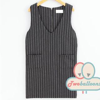 Striped V-neck Sleeveless Dress