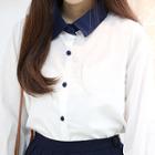 Contrast-collar Puff-sleeve Blouse